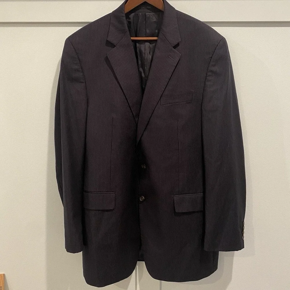 Lauren Ralph Lauren‎ 44L Navy Pinstripe Suit Jacket Blazer 100% Wool Classic Fit